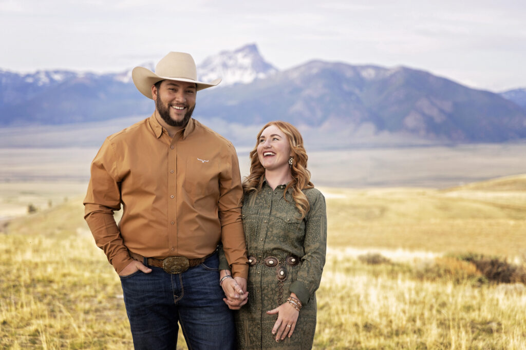 Bride and groom laughing in Madison Valley at golden hour