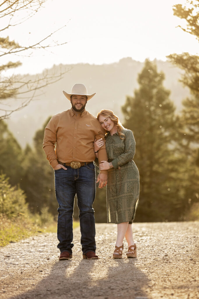 Bride and groom romantic dirt road photo in Montana