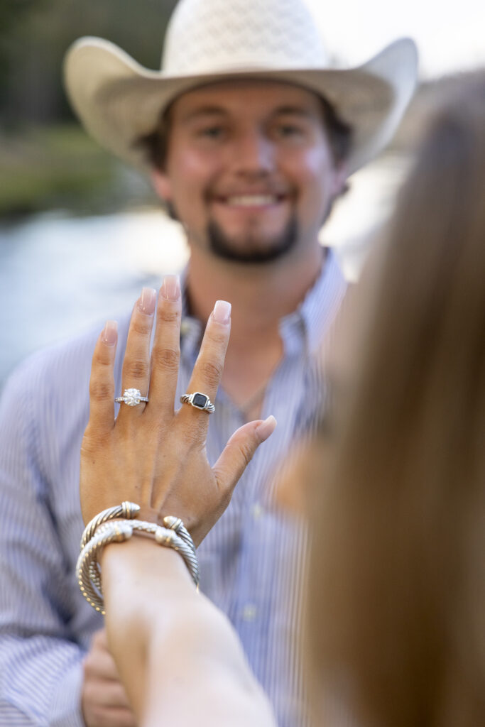 Engagement ring close-up after Yellowstone proposal